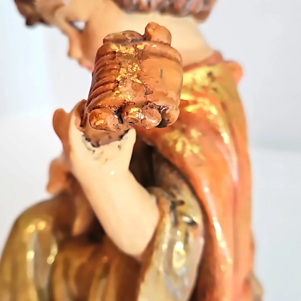 Vintage Gilded Shepard Boy and Sheep Resin Figurine